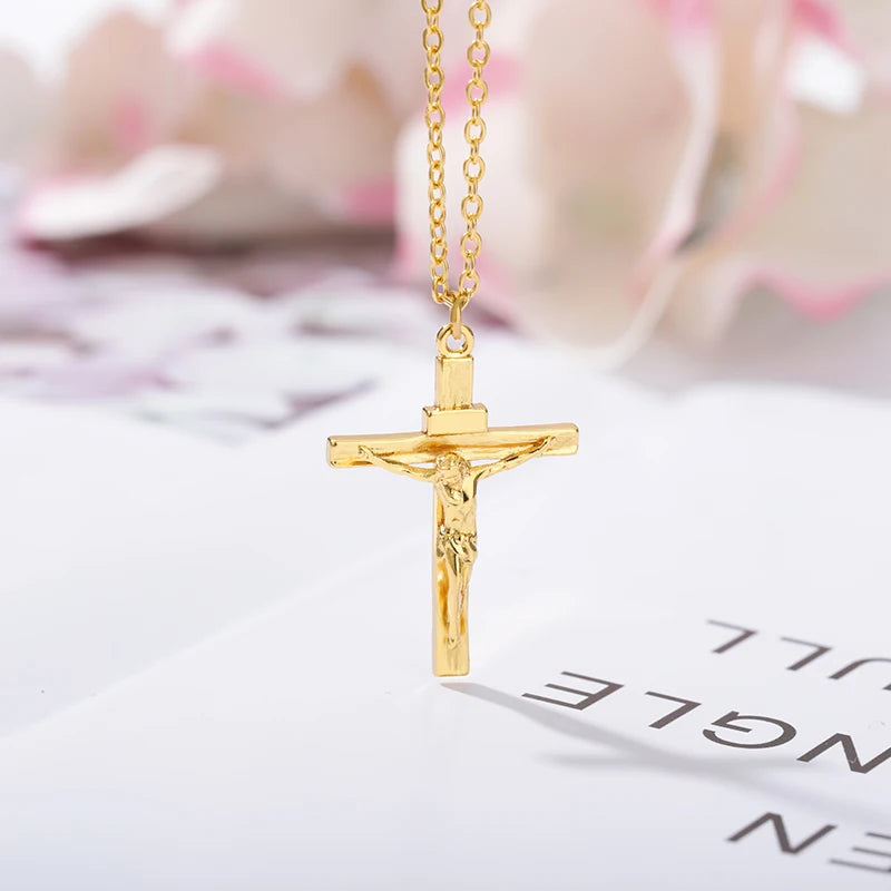 Christian Jesus Cross Necklace For Women Men Stainless Steel Chains Choker Religion Cross Pendants Jewelry Prayer Baptism Gifts