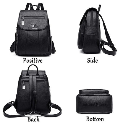 6 Colors Women 's Backpack 2024 New High Quality Soft Leather Leisure Travel Large Capacity School Bags for Teenage Girls Black