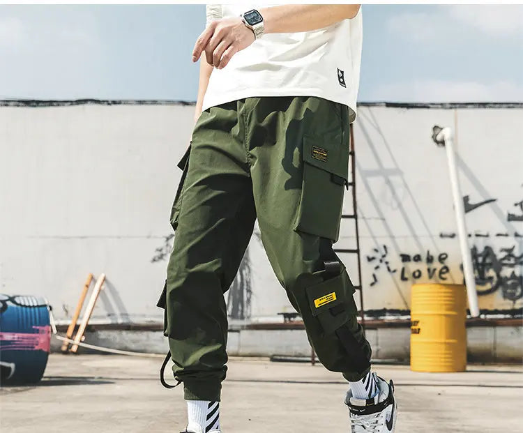 New Joggers Cargo Pants for Men Casual Hip Hop Pocket Male Trousers Sweatpants Streetwear Ribbons Techwear Pants