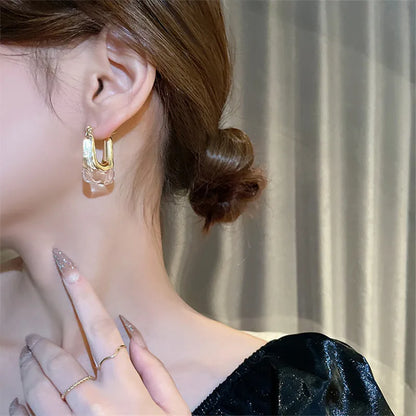 2023 New Fashion Korean Oversized Brown Drop Earrings for Women Bohemian U Shaped Golden Square Wedding Earrings Jewelry Gift