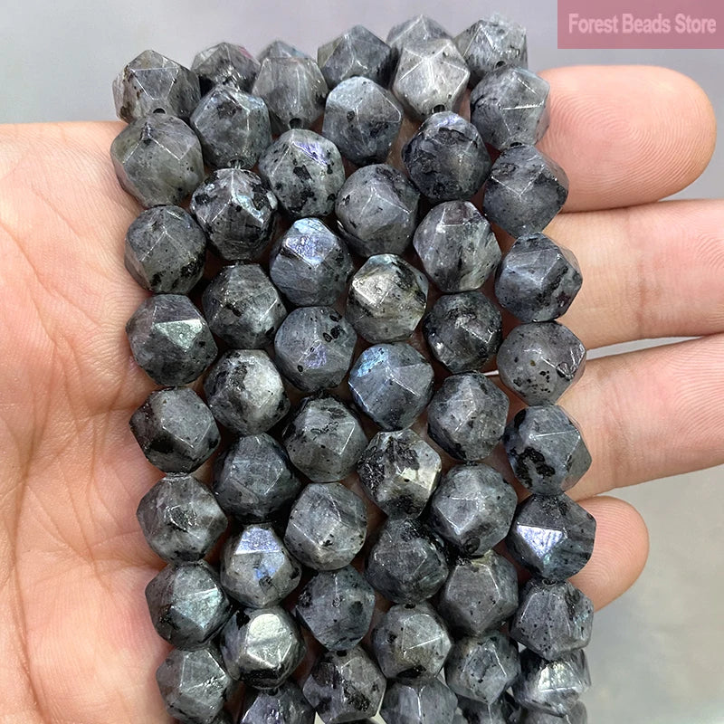 Natural Stone Faceted Black Labradorite Spacers Loose Charms Beads for Jewelry Making DIY Bracelet Necklace 14" Strand 6 8 10MM