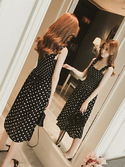 2025 Summer Befree Beach Long Vintage Dots Casual Ruffles Elegant Maxi Strap Camis Silky 5XL Dress Vestidos Sexy Women