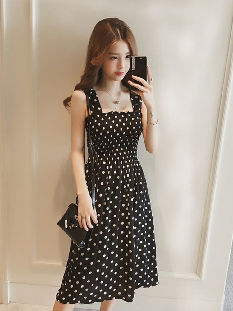 2025 Summer Befree Beach Long Vintage Dots Casual Ruffles Elegant Maxi Strap Camis Silky 5XL Dress Vestidos Sexy Women