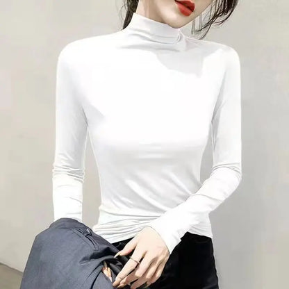 Black Turtleneck T-shirt Long Sleeve Tops Women Y2k Clothes Autumn Winter Korean Fashion Modal Elegant T-shirts for Women 2024