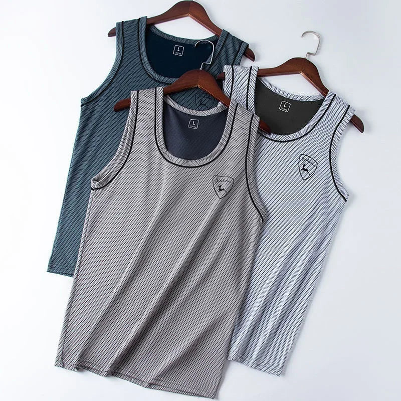 Men's Breathable Mesh Vest Male Quick-drying O- Neck Hollow sleeveless shirt Vest Fitness Slim gym clothing Men's tank tops