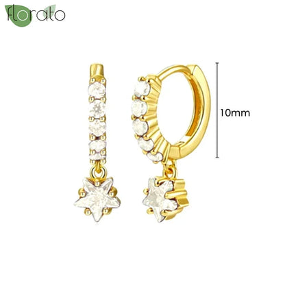 925 Sterling Silver Needle Elegant White Crystals Small Hoop Earrings for Women Fashion 18K Gold Pendant Earrings Luxury Jewelry