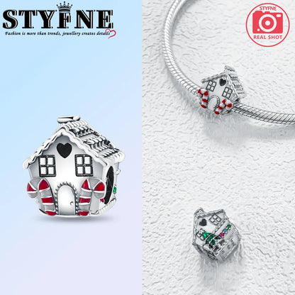 925 Sterling Silver Winter Christmas Cottage Sleigh Charm Beads Fit Bracelet Original Women Jewelry DIY Jewelry Making