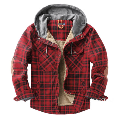 Men Winter Plaid Shirts Coats Hooded Fleece Jackets Harajuku Lg Sleeonve LoosCae sual Shirts Jackets European Style Size S-2XL