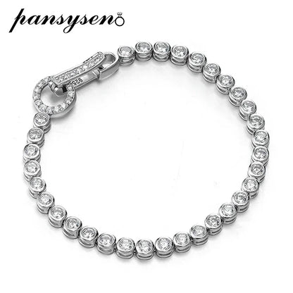 PANSYSEN Top Quality 925 Sterling Silver 3MM Round Simulated Moissanite Diamond Charm Bracelets for Women Wedding Fine Jewelry