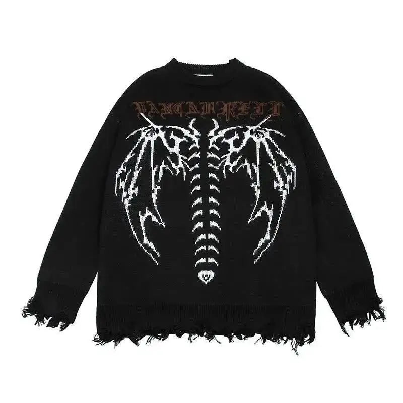 AltGoth Harajuku Cyber Y2k Gothic Sweater Women Streetwear Grunge Emo Alt Skeleton Long Sleeve Loose Casual Knitted Pullovers