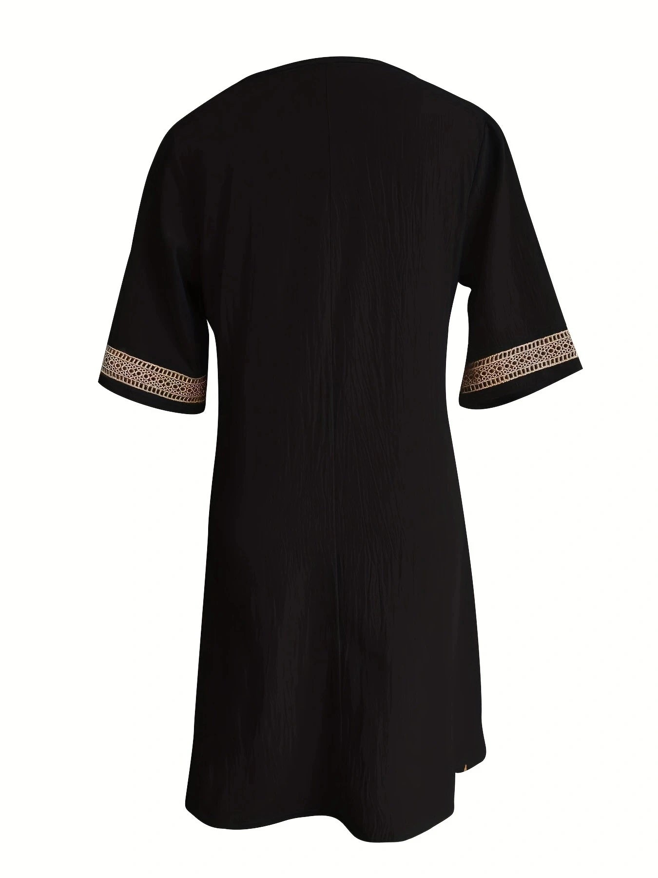 Chic Guipure Lace V-Neck Tunic Dress - Easy-Care, Knee-Length, All- Season Comfort with Stylish Hollow Details