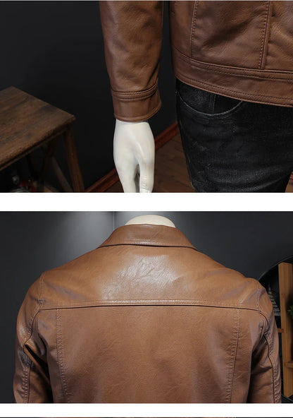 Men's Jacket Spring and Autumn Handsome Solid Color Collar Motorcycle Leather Coat Slim Fashion Leather Jacket M-5XL