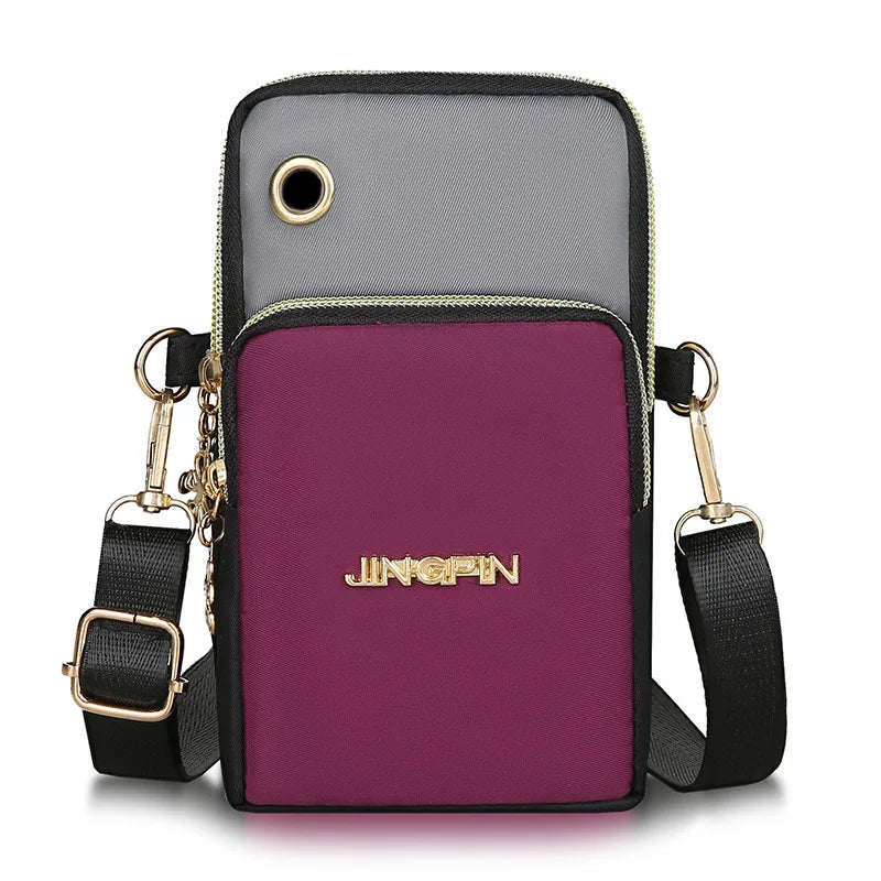 New Arrival Crossbody Phone Purse Bags For Women Solid Color Waterproof Nylon Small Shoulder Bag Multi-Zipper Handbag Clutch