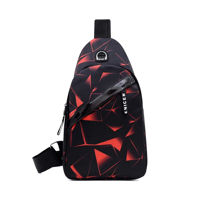 Men's Chest Bags Geometric Print Oxford Cloth Casual Crossbody Bag Sports Travel Outdoor Chest Shoulder Bags