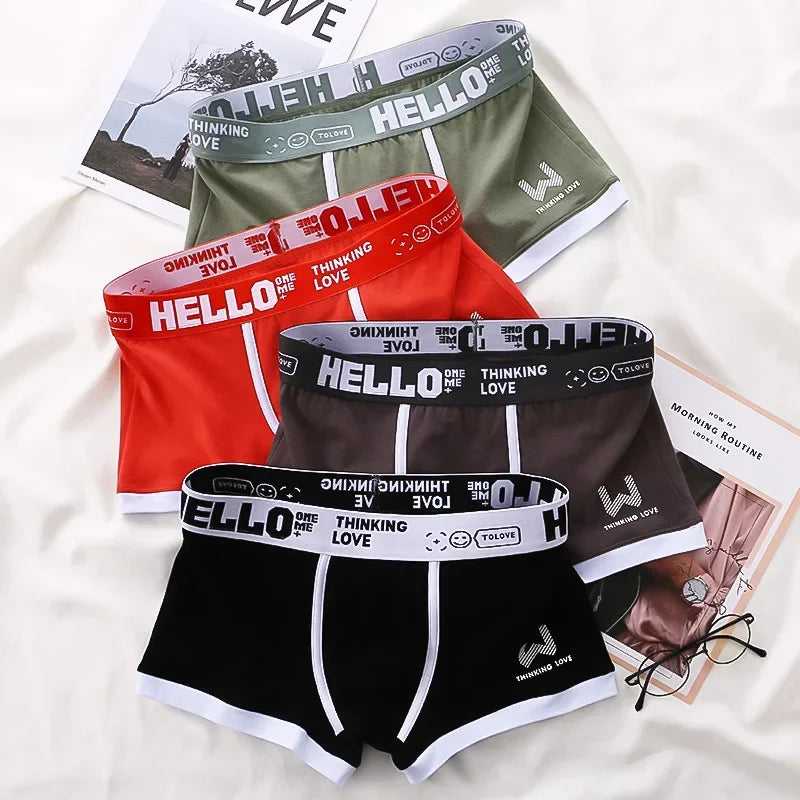 4PCS/LOT Fashion Men's Panties Cotton Boxer Shorts Man Underwear Mens Boxers Sexy U Convex Breathable Male Underpants Plus Size