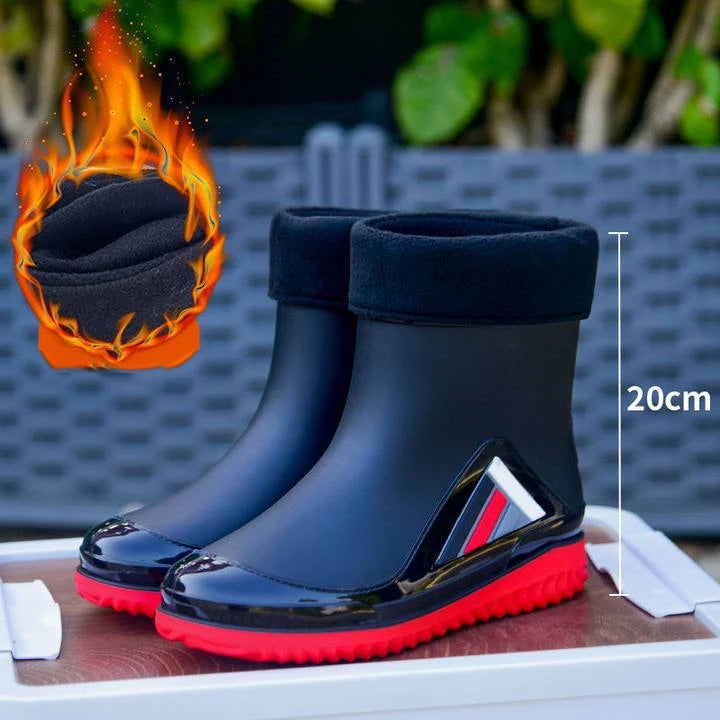 New Fashion Rain Boots for Men Mid-calf Non-slip Waterproof Rain Boots Car Washing Fishing Leisure Work Rubber Shoes with Cotton