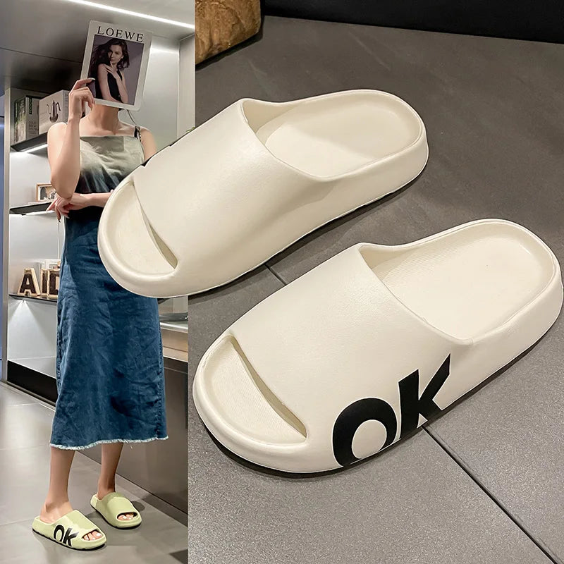 Soft Thick Soled Slippers Women's Summer Fashion Wear Slippers Home Home Sandals Men's Beach Shoes Print OK