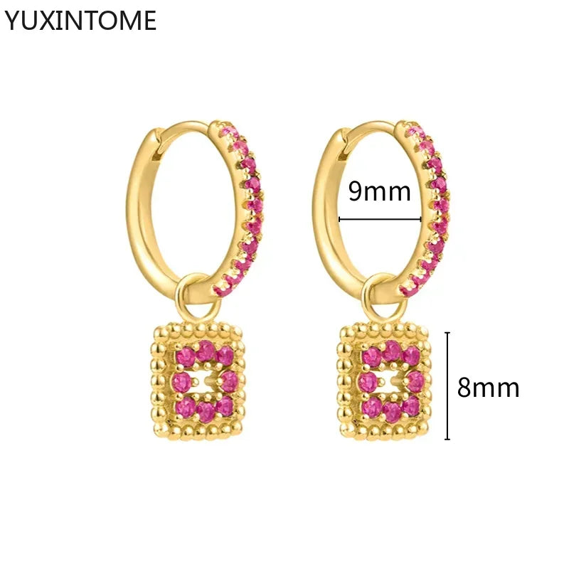 925 Silver Ear Needle Rose Red Hoop Earrings For Women Exquisite Water Drop/Flower/Heart Crystal Piercing Huggie Earring Jewelry