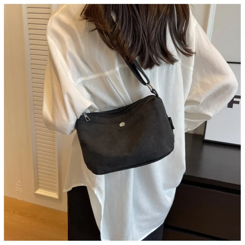 Small Canvas Women's Bag Black Shoulder Cross Bag Female Messenger Bag Y2K Eco Bag Korean Shopper Student Handbags Side Bag Book