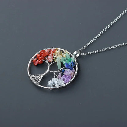 Natural Crystal Stone Tree of Life Pendant Necklace 7 Chakra Quartz Amethyst Necklace Pendant Wedding Jewelry for Women