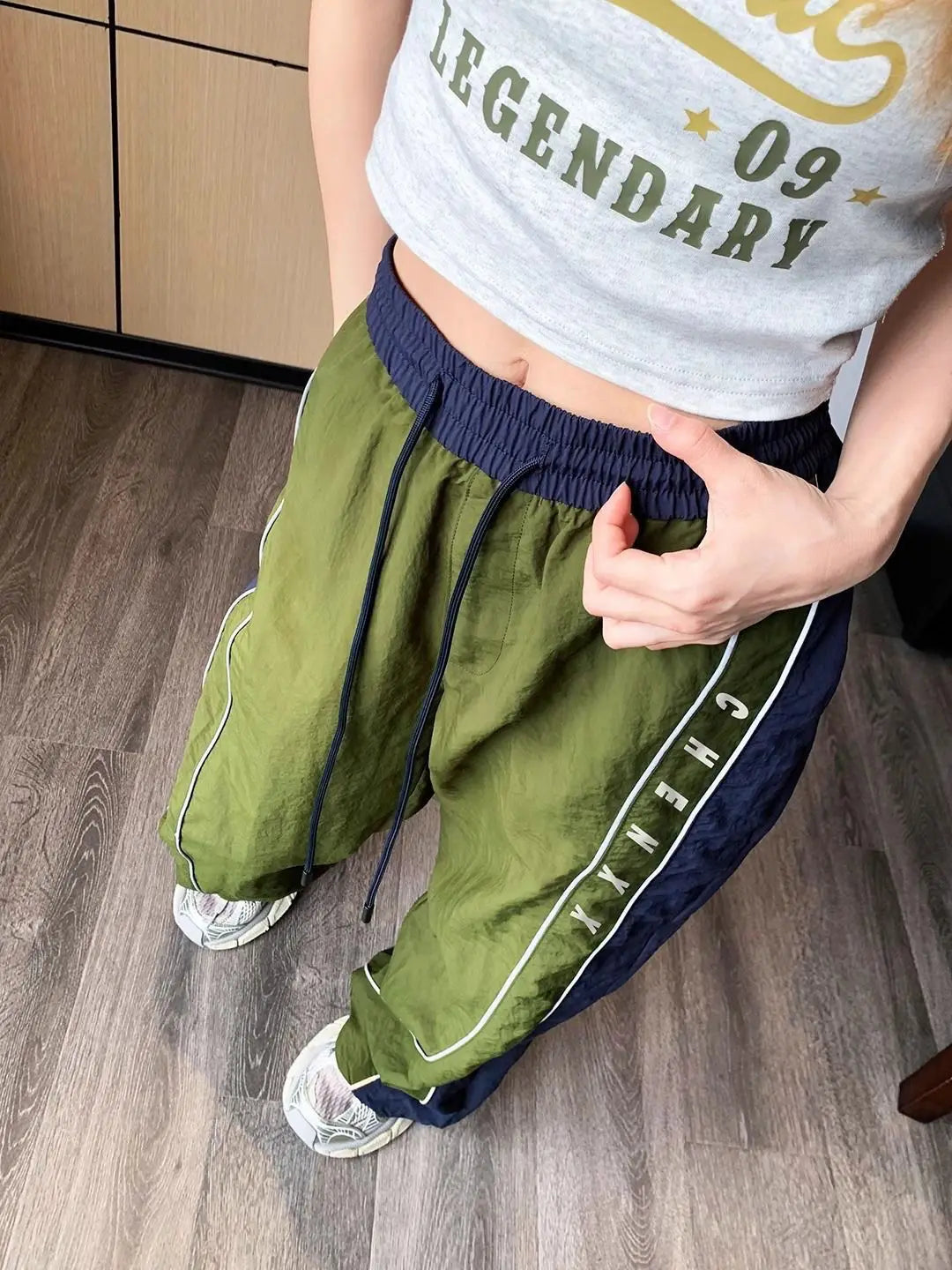 Oversize Pockets Tech Fashion Trousers Y2K Women Cargo Pants Vintage Streetwear Baggy Wide Leg Sweatpants Casual Drawstring