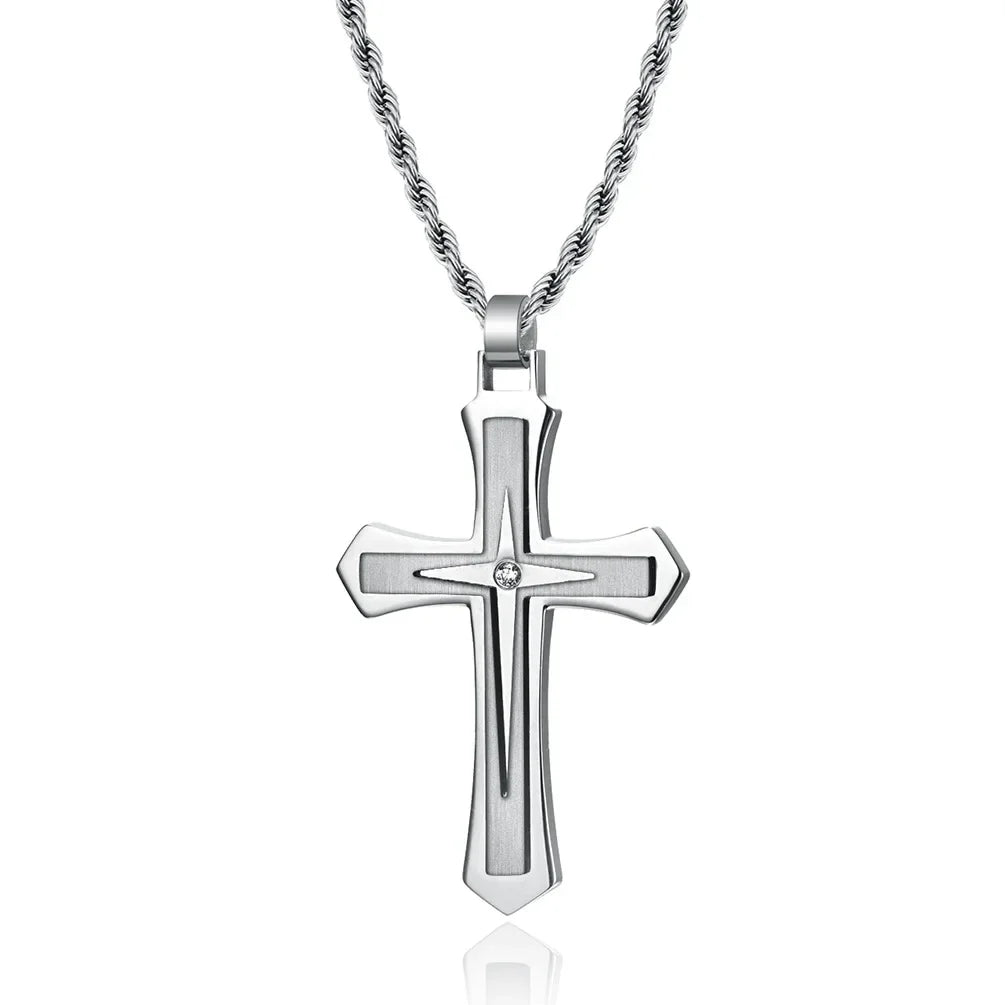 2023 New Stainless Steel Cross Pendant Necklace for Men Boyfriend Charm Link Chain Male Punk Hip-hop Jewelry Dropshipping