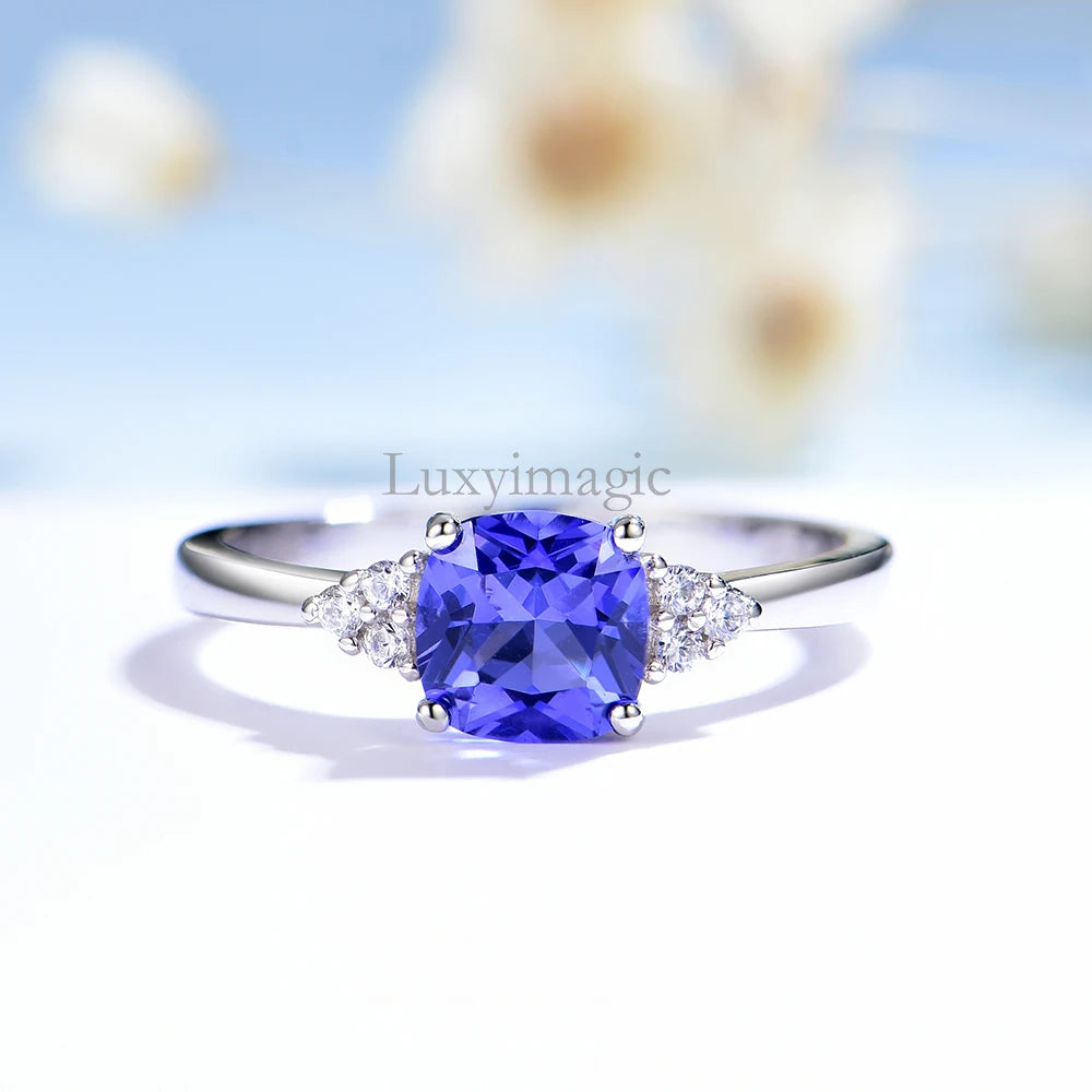 Luxyimagic Nano Aquamarine Rings for Women Silver 925 Jewelry Gemstones Birthstone Wedding Engagement Anniversary Gift for Her