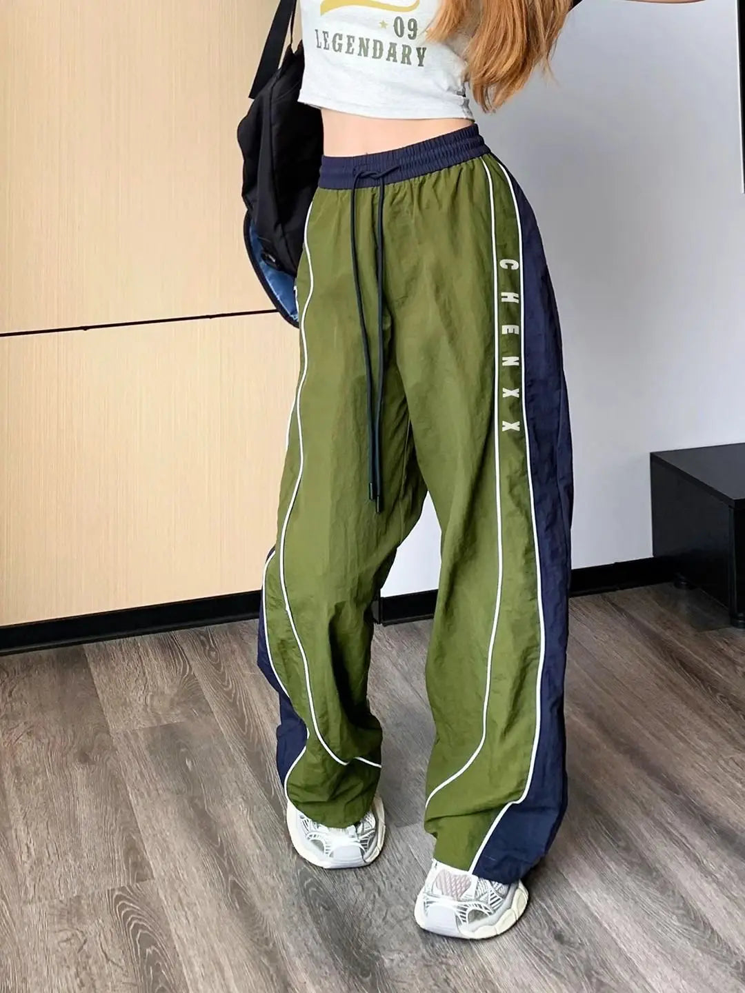 Oversize Pockets Tech Fashion Trousers Y2K Women Cargo Pants Vintage Streetwear Baggy Wide Leg Sweatpants Casual Drawstring