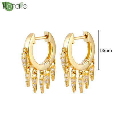 925 Sterling Silver Needle Elegant White Crystals Small Hoop Earrings for Women Fashion 18K Gold Pendant Earrings Luxury Jewelry