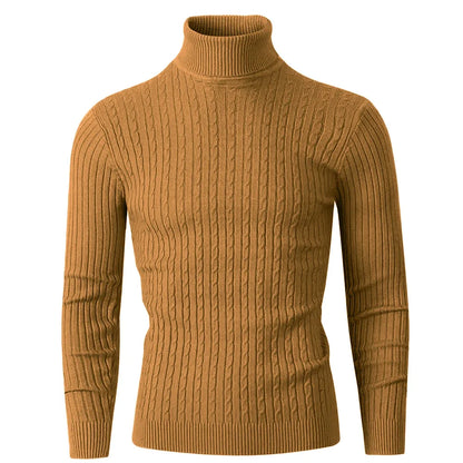 Autumn Men's Long Sleeve Knitted Sweater Winter Warm Turtleneck Pullovers Breathable Streetwear Solid Color Knitted Sweater Men