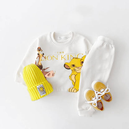 Casual Fashion Sweatshirt +Pants 2pcs Child Long Sleeve Tracksuits Boys Baby Cute Tops Set New Print Hoodies Solid Color Pants