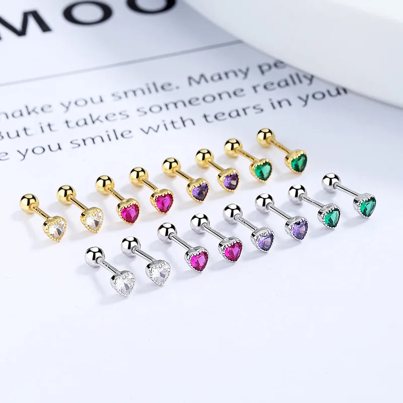 TrustDavis Real 925 Sterling Silver Fashion Geometric Star Colour CZ Screw Stud Earrings For Women Wedding Fine Jewelry DA052