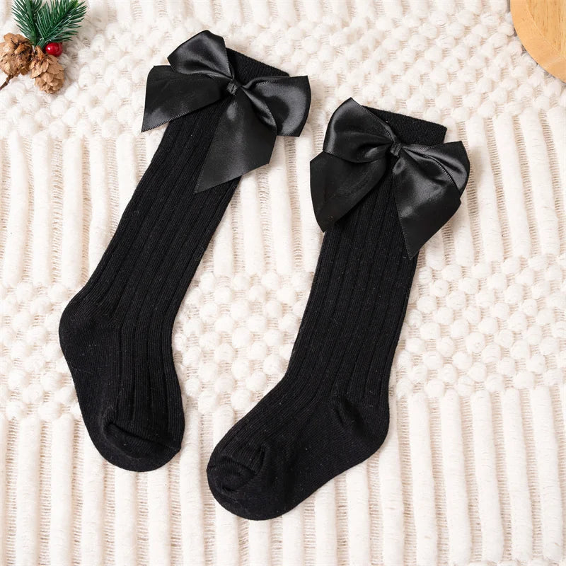 Baby Girls Socks Autumn Winter Kids Big Bow Knee High Long Soft Cute Kids Christmas Sock Cotton Red Newborn Socken For 0-8 Years