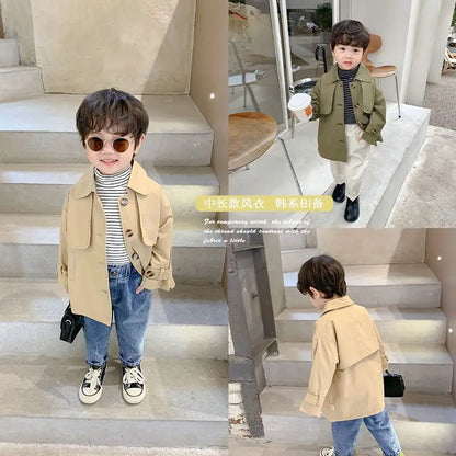 Baby Boys Fashion Long Trench Coats Jackets Kids Casual Elegant Cotton Jackets Overcoats Children Clothes