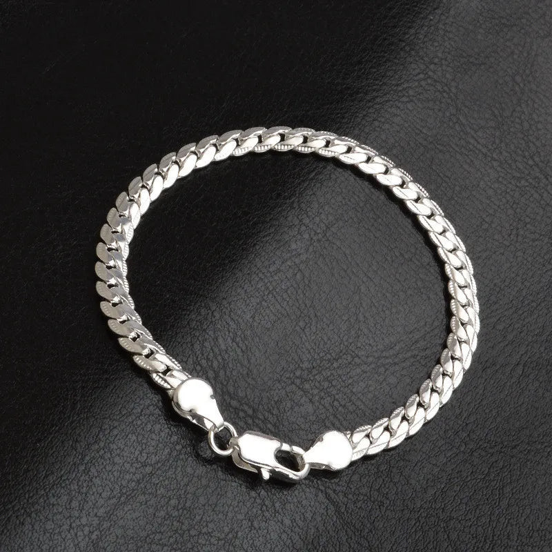 Nice 925 Sterling Silver 6mm Side Chain Bracelets For Woman Men Fashion Wedding Engagement Jewelry Gift