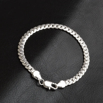 Nice 925 Sterling Silver 6mm Side Chain Bracelets For Woman Men Fashion Wedding Engagement Jewelry Gift