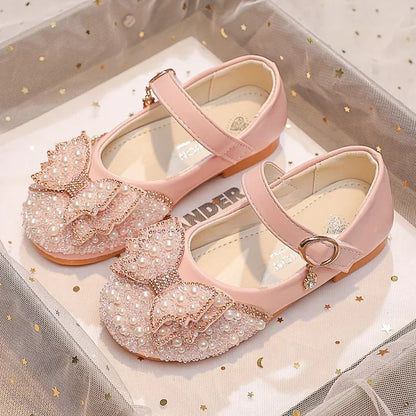 Children Princess Shoes Glitter Party Wedding Shoes for Girls Fashion Rhinestone Toddlers Ballet Flats Causal Kids Leather Shoes