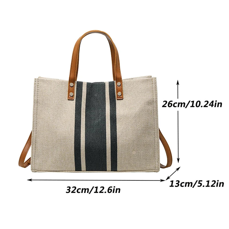 Casual Canvas Stripe Pattern Large Capacity Multifunction Travel Bag Student School Bags Women Daily Totes