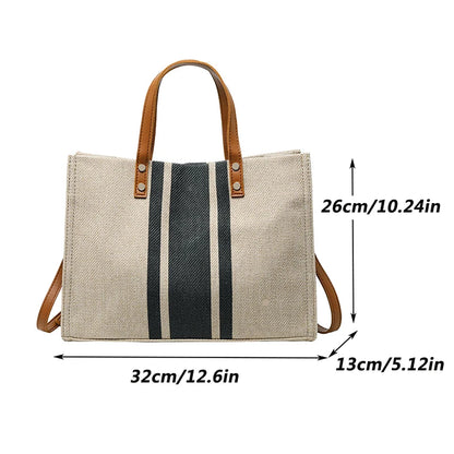 Casual Canvas Stripe Pattern Large Capacity Multifunction Travel Bag Student School Bags Women Daily Totes