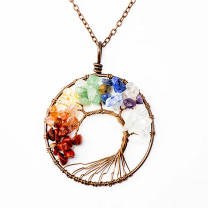 Natural Crystal Stone Tree of Life Pendant Necklace 7 Chakra Quartz Amethyst Necklace Pendant Wedding Jewelry for Women