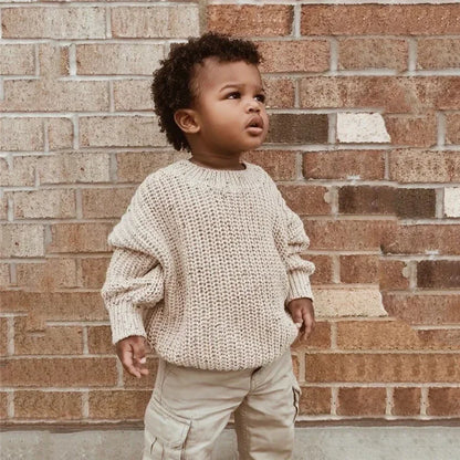 New Auterm Baby Loose Sweater Knitted Baby Boy Girl Clothes Round Neck Kid Toddler Girl Boy Pullover Baby Solid Chunky Outerwear