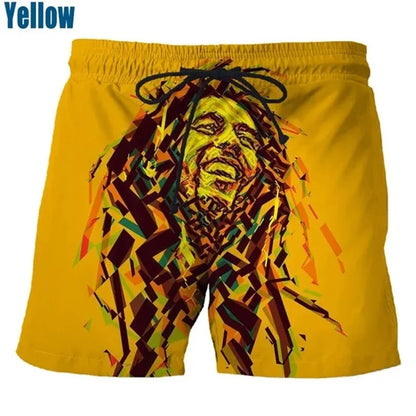 Rock Singer Bob Marley Reggae Rasta Pattern Board Shorts 3D Printing Men's Outdoor Leisure Sports Gym Shorts Men Swim Trunks