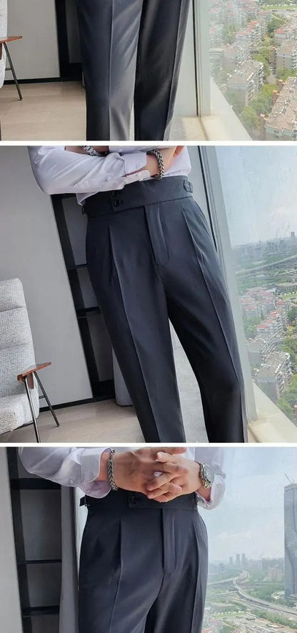 2023 Spring and Autumn Fashion Korean Edition Casual Business High Waist Button Slim Fit Straight Tube Non Iron Men's Suit Pants