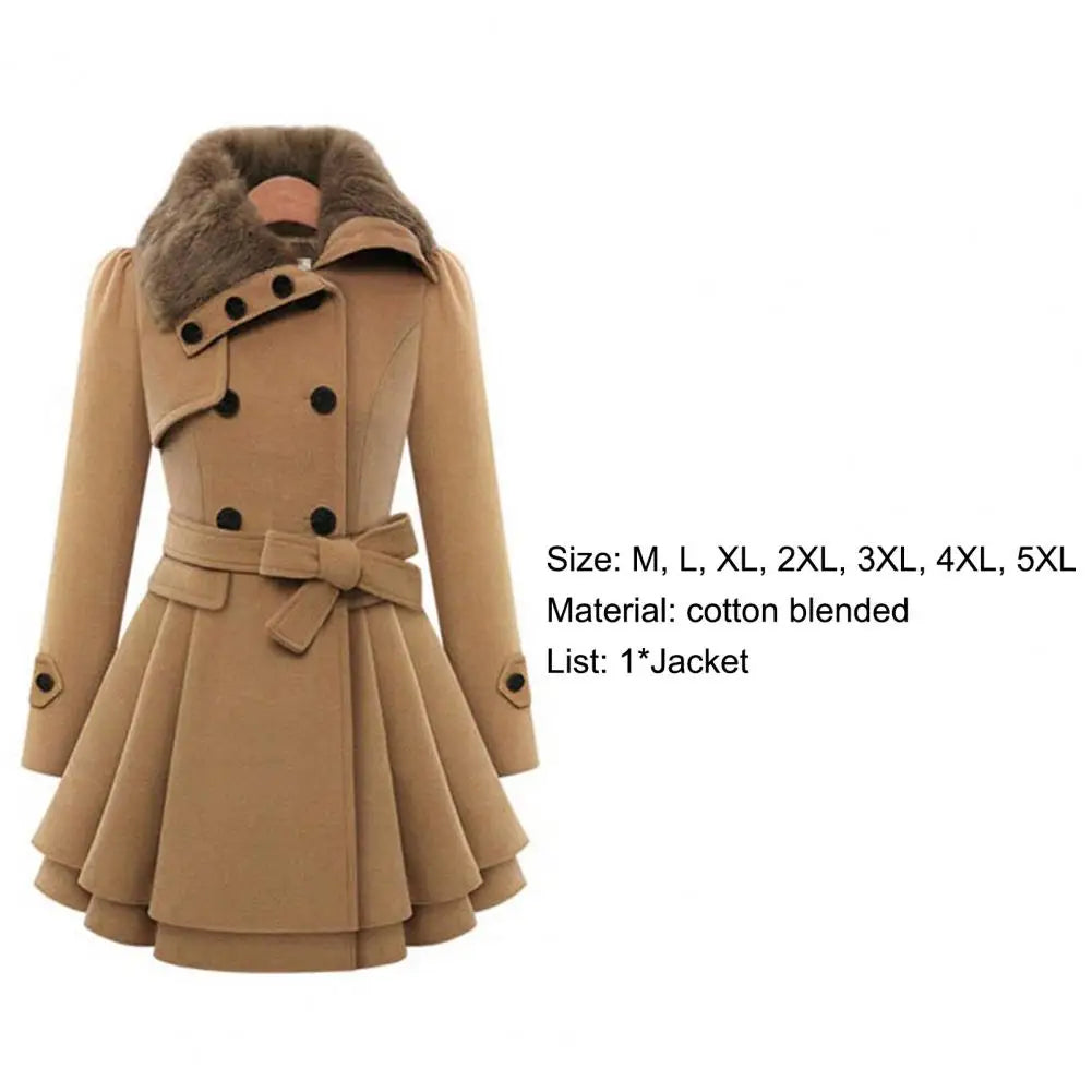 Winter Women's Jacket Windbreaker Warm Plush Thick Clothes Double Breasted Belt Autumn And Winter Korean Style Slim Lapel Coat