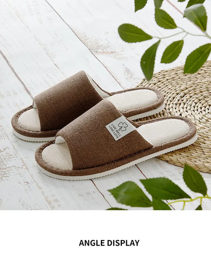 NEW Home Linen Slippers For Men In Spring&Autumn Comfortable Bedroom Open-toed&Breathable Slippers Men's & Women's Shoes Summer