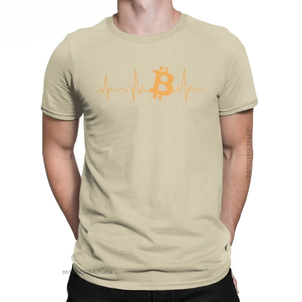 Men's Bitcoin Heartbeat Graphic T Shirts Cryptocurrency Pure Cotton Tops Awesome Crew Neck Tee Shirt for Men Camisas T-Shirts