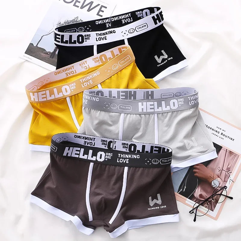 4PCS/LOT Fashion Men's Panties Cotton Boxer Shorts Man Underwear Mens Boxers Sexy U Convex Breathable Male Underpants Plus Size