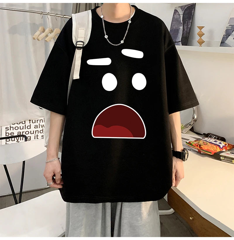 Men's Cotton Oversized T-shirts 5XL Mens T Shirt Casual Summer Wear Emote Fashion Print White Tee Shirts for Men Clothing