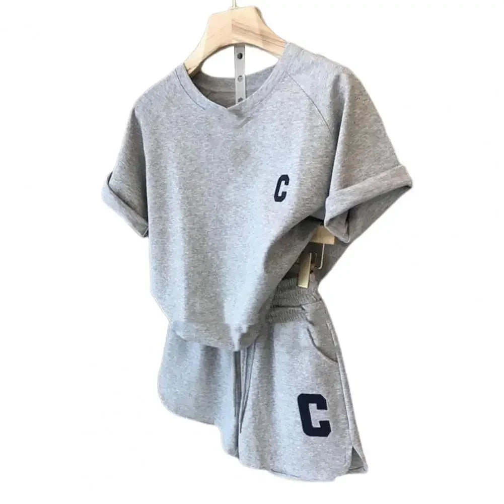 Casual Waffle Fashion Suit Women Summer 2024 Oversize Korean Short Sleeved T-Shirt Shorts Letter Embroidery 2pcs Sets