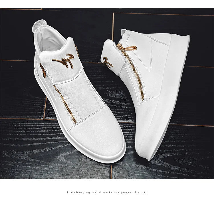 Fashion Brand Mens High-top Sneakers Hot sale White Platform Casual Shoes Men Zipper Designer Sneakers Street Skateboard Shoes